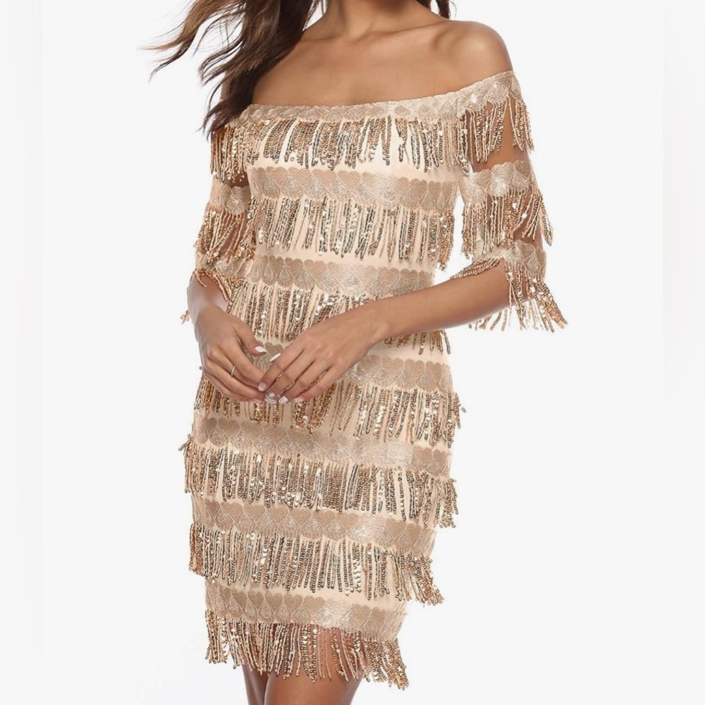 Sequin off the shoulder party costume dress